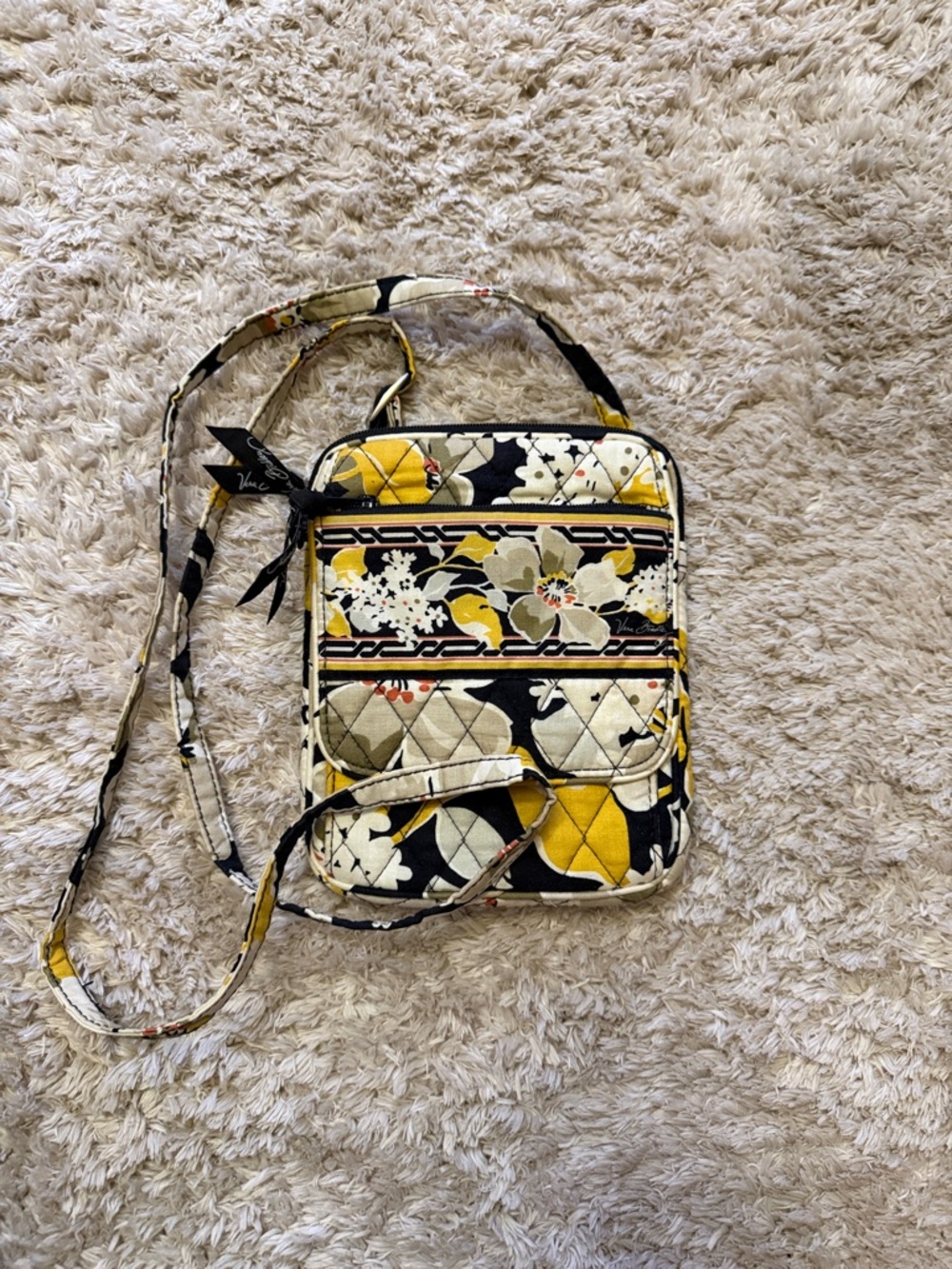 Vera Bradley Yellow Black Floral Quilted Crossbody